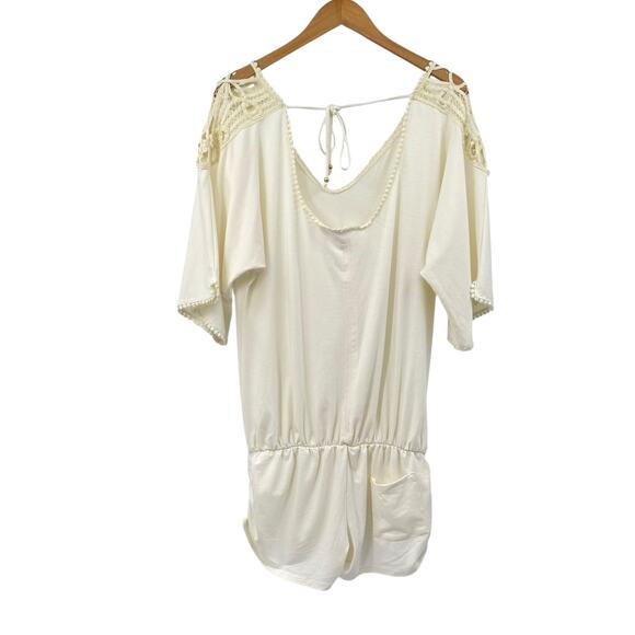 L Space Callisto White Crochet Shoulders Relaxed Top Scoop Back Romper Coverup - Picture 12 of 13
